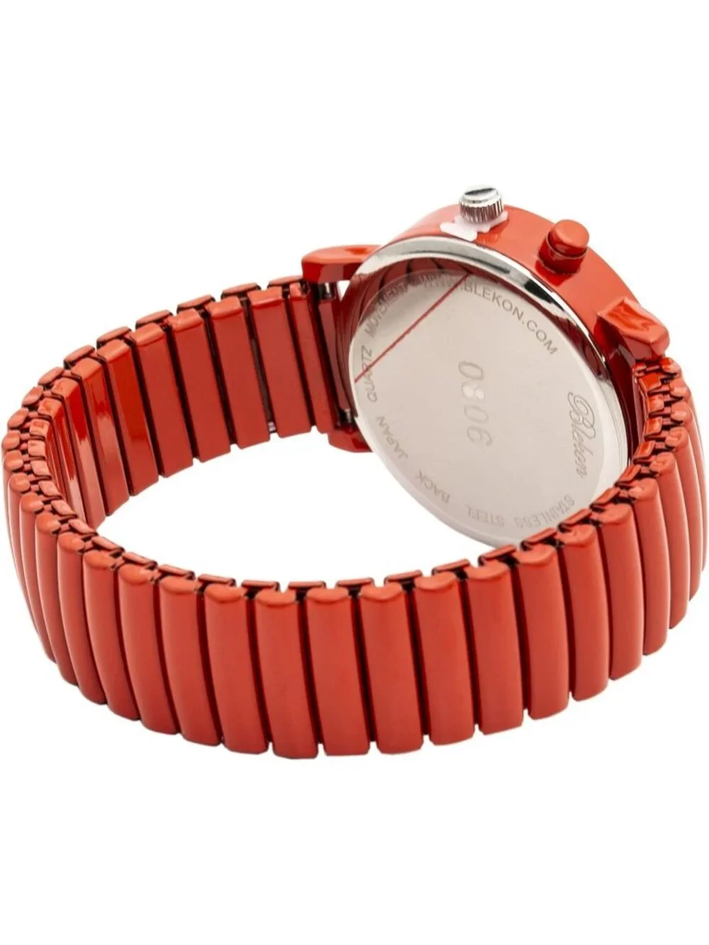 Women's Red Light Up Dial Analog Display Push Button Glossy Expansion Band Watch